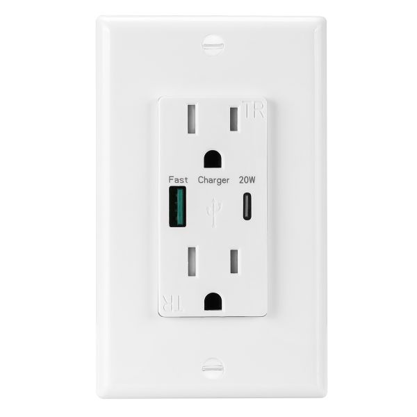 15A USB Wall Outlet 5.0A Fast Charging Tamper Resistant IntelliChip Socket Module Unit