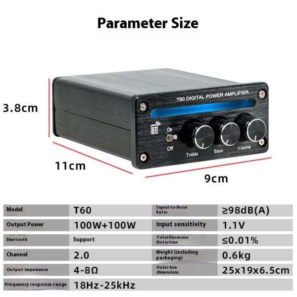 2.0 Channel 2*100W BT 5.0 RGB Light Adjustable Treble Bass High-Power Linear Amplifier New Digital Stereo Home Mini Hifi