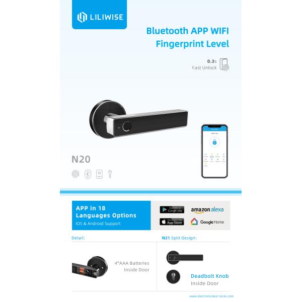 Liliwise Biometric Fingerprint Door Lock WiFi Bluetooth APP High Safety