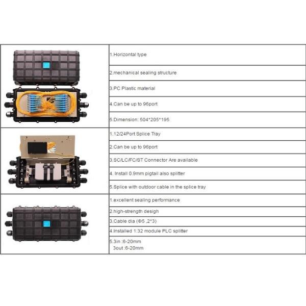 Horizontal Fiber Optic Joint Box 3 In 3 Out Mechanical Sealing Fiber Enclosure Box
