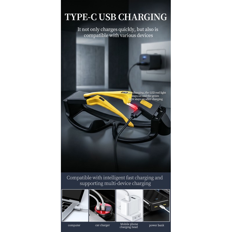 Multifunctional Glasses Light USB Charging Warning Compact Portable Hanging Ear Headlight Outdoor Hiking Lighting Headlight