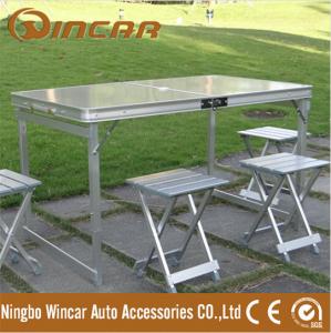 China Foldable picnic camping table with 4 chairs have umbrella hole on sale