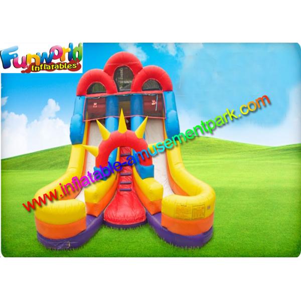 Red Yellow Commercial Inflatable Slide , 16ft Double Inflatable Climbing Slide