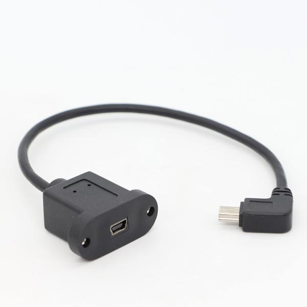 Screw Locking 90 Degree Right Angle Male to Female Mini USB Panel Mount Extension Cable
