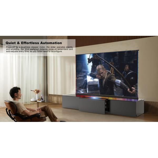 Telescopic Laser TV Cabinet Full Motion Short Throw Projector Entertainment Center White Motorized TV Cabinet