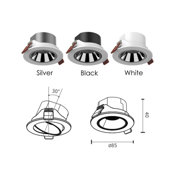AC100-240V LED Recessed Downlight 85X40MM Recessed Cob Downlight