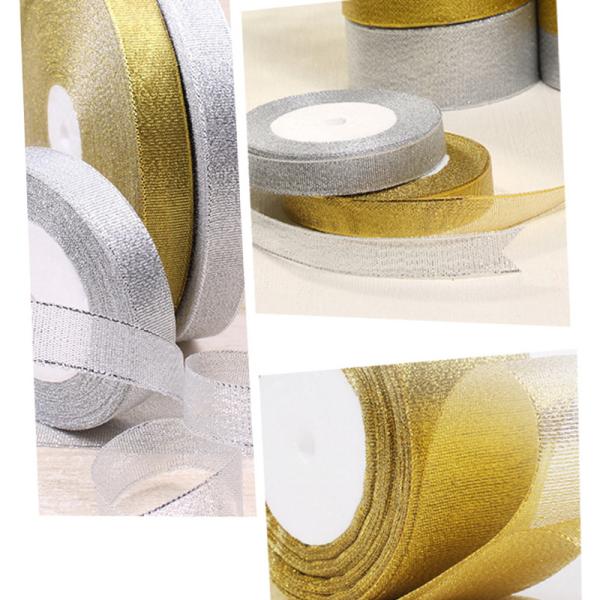 Gold silver organza embroidery glitter onion ribbon wedding cake gift decoration ribbons