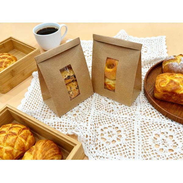 Customized Window SOS Kraft Paper Bag With Tin Tie Clear Window Use For Baked Food Tough And Good Tear Resistance Loading Heavier Items Bakery Bag