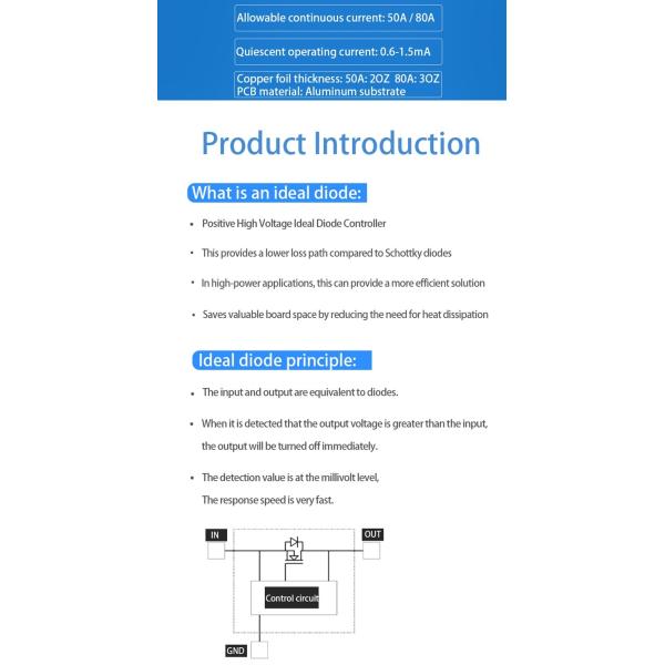 Enerkey 150V 200V 80A High Current Ideal Diode Module Solar Anti-reverse Charging Anti-Reverse Current Protection