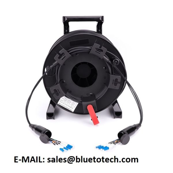 Waterproof Tactical LC to LC 4Fiber Fiber Optic Patch Cord with Metal Cable Trolly for Outdoor Armored Applications