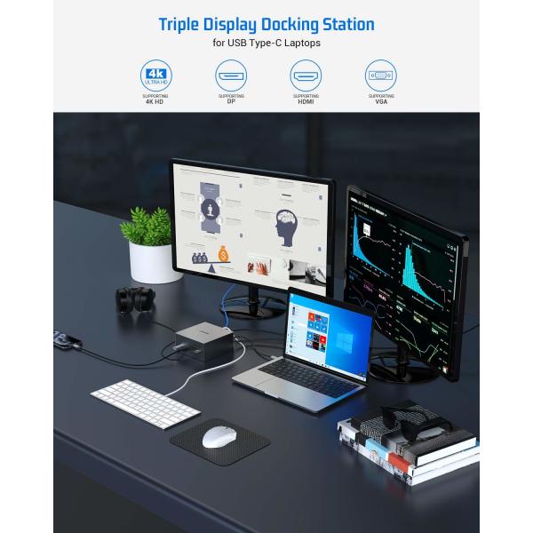 16 In 1 USB-C Docking Station PD 100W Fast Charger PC Host/USB 2.0/3.0 Hub/HDMI 4K60HZ /PD 4K/60HZ/RJ45 Gigabit