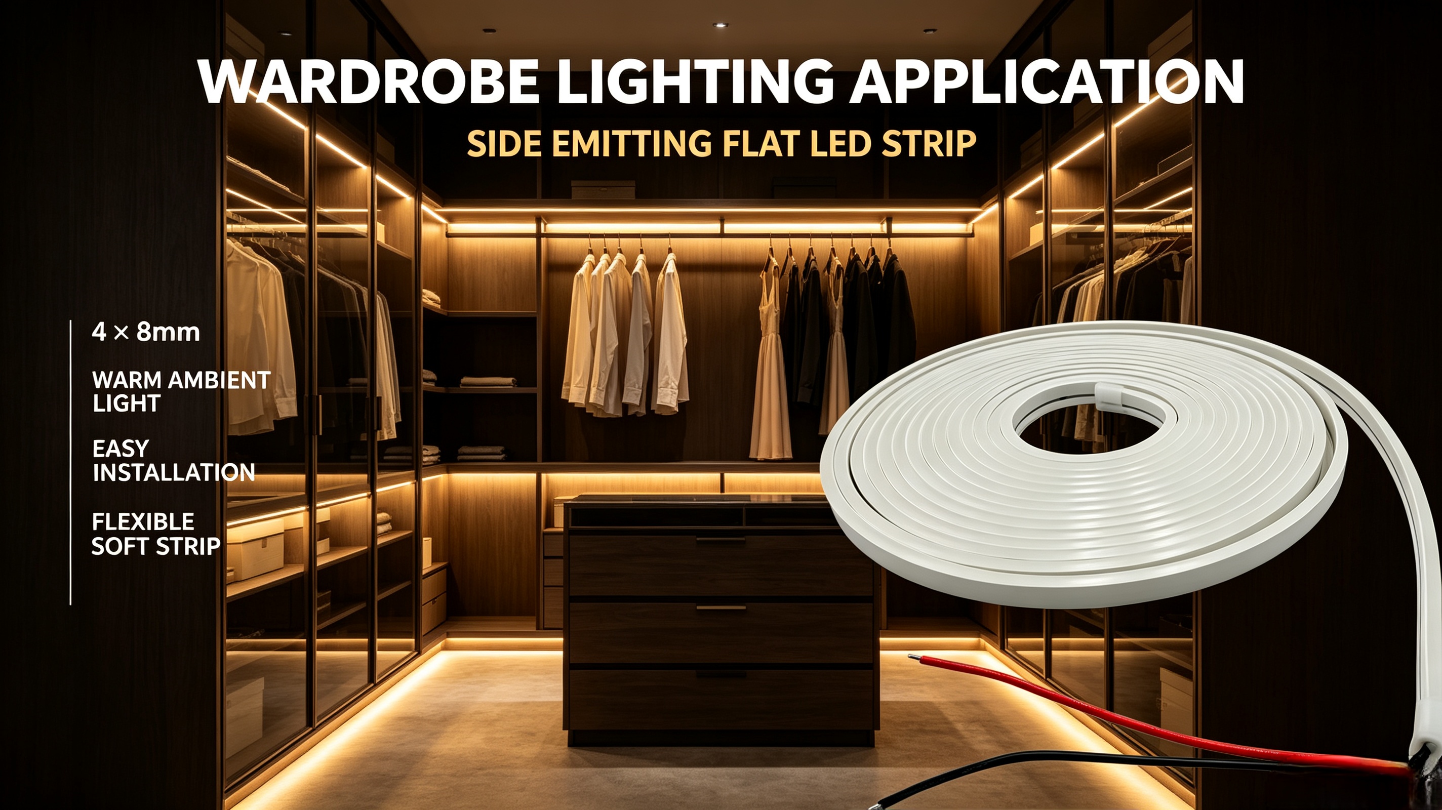 Embedded LED Strip Light for Cabinet, Wardrobe, Wine Cabinet, Kitchen Cabinet, Shoe Cabinet, Shelf, Motion Sensor LED Light Strip