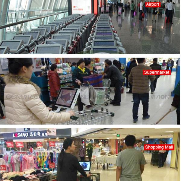 Dc Powered Tft Wall Mount LCD Display , Lcd Advertising Player Super Market Trolley