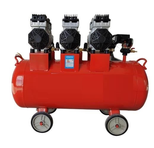 210L Min Oil Free Piston Air Compressor Red 3 Head Motor Direct Driven