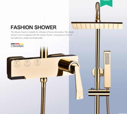 Wall Mounted Copper Black Champagne Rain Shower Faucets With Handle