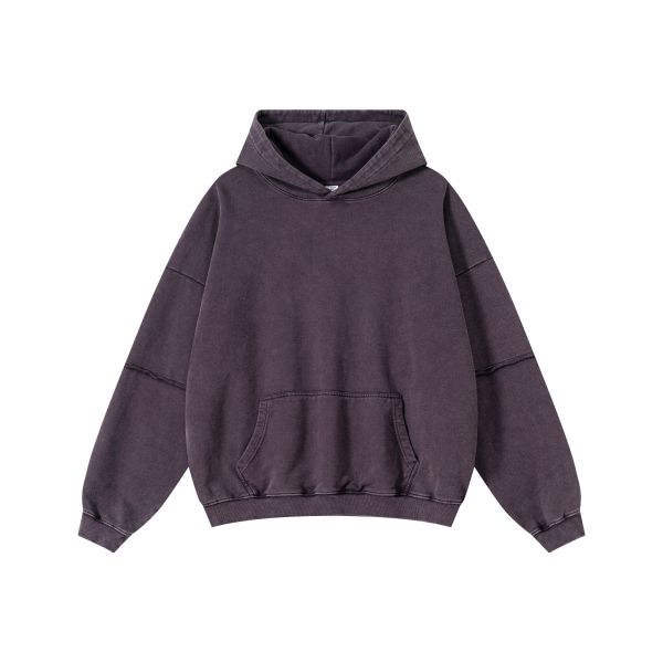 2025 Unisex Winter Pullover Hoodie 100% Cotton 370gsm Oversized Solid Acid Washed Comfort Fit