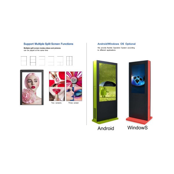 Customizable 65-Inch Outdoor Floor Standing Digital Poster Kiosk LCD Waterproof 10-Point Touch Sunlight Readable Shopping Mall