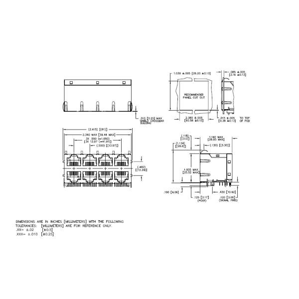 2*4 Port RJ45 Female Connector J20-0235NL Low Profile With PCB Board