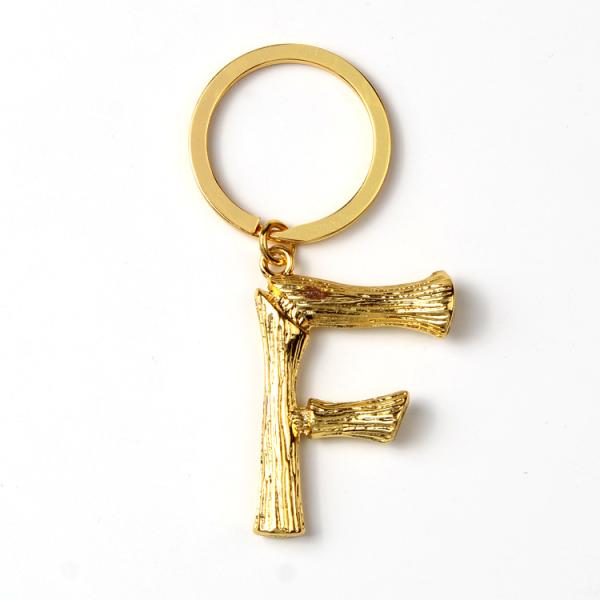 Creative 3D gold metal tree texture letter keychain for gift
