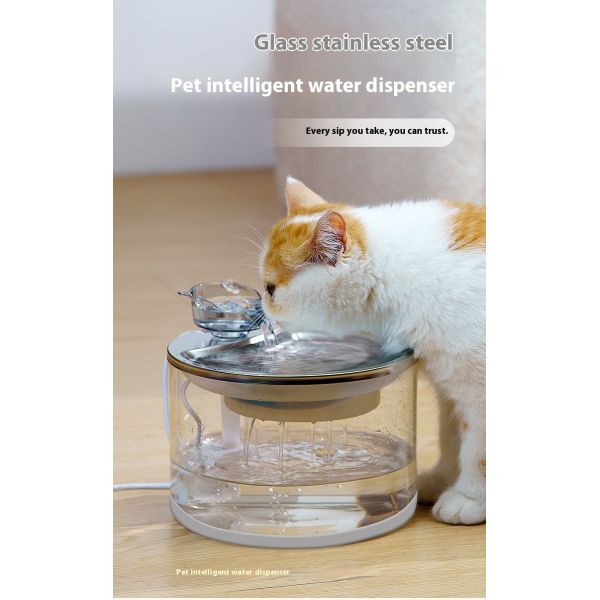 Eco-Friendly Automatic Circulating Water Dispenser for Smart Cats Dogs New Solid Pattern Glass Pet Water Dispenser Charge Power