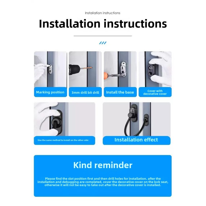 Modern Durable Security Steel Window Restrictor Lock Type N/M Casement Windows/Doors Screw Installation 1-Year Warranty Model