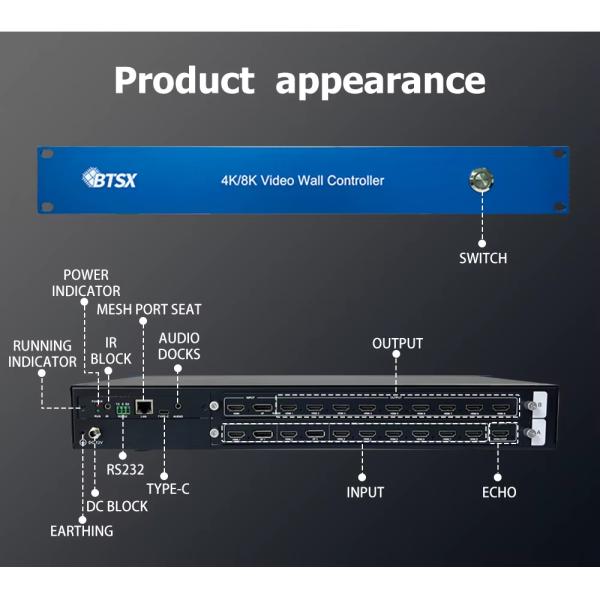 8x9 Seamless 4K60 Video Wall Controller with 8-in 9-out Multi-screen Display and CEC Control
