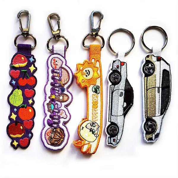 Customizable Logo Embroidered Key Tags Striped Nylon Remove Before Flight Keychain