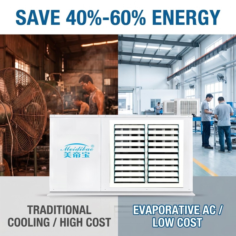 Industrial Wall-Mounted Evaporative Air Conditioner 40%-60% Energy Saving No Floor Space Corrosion Resistant for Commercial Workspace