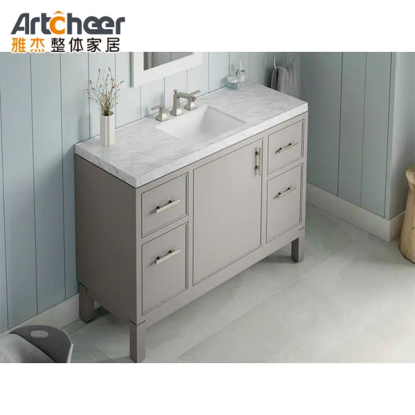 Freestanding Bathroom Vanity Cabinet with Quartz Stone Table Top Eco-Friendly and Soft Closing Design