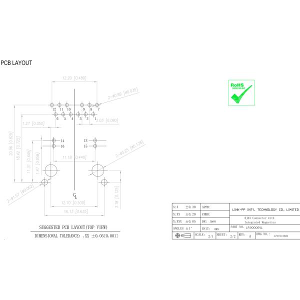 IEEE 802.3 POE RJ45 10P8C 10 / 100Mbps Filter , XMP-RMP-LC4P-16F6-NL