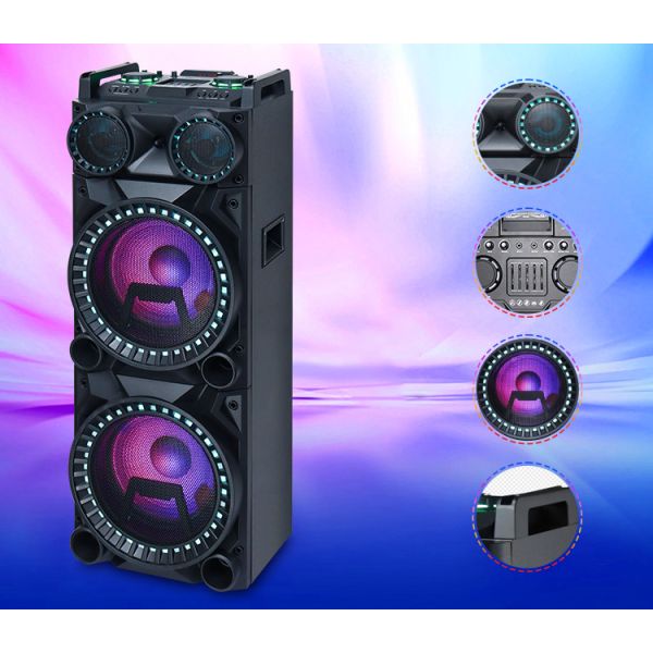 Customized 80W Bluetooth Party Box Speaker Dual Subwoofer With 2 Mic