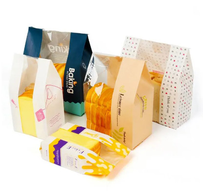 Oem / Odm Brown Paper Bakery Plastic Bread Bags Kraft Paper Bread Packaging