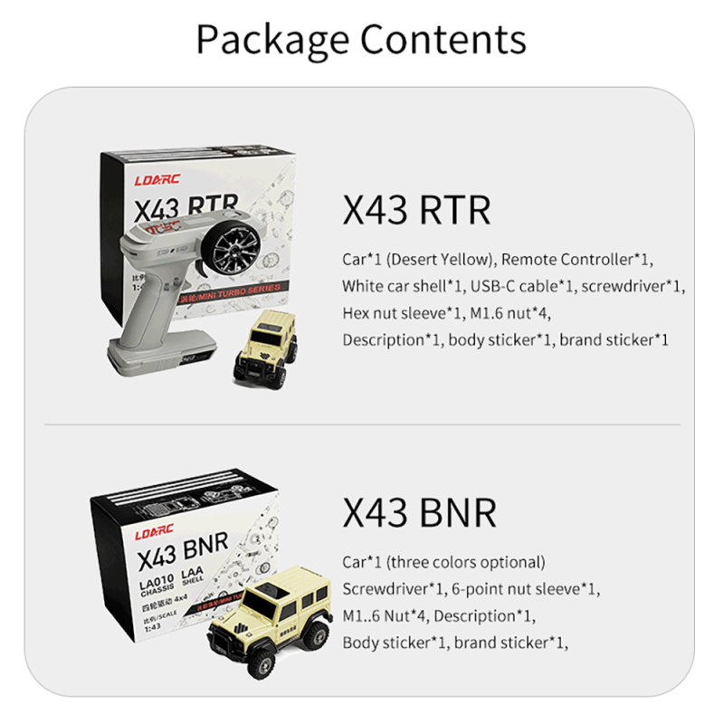 LDARC X43 1/ Mini RC Remote Control Model Car Desktop Crawler RTR 4WD Code Rolling Adult Children's Toys