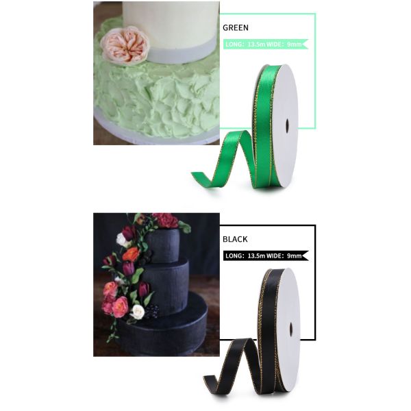 100% Polyester Single Side Ribbon Sequin for Gift Packing Gold/Silver Edged Satin Ribbon