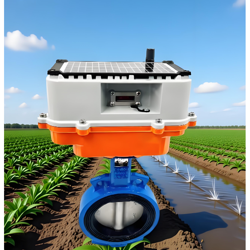 Smart Butterfly Electric Water Valve Solar Panel Digital Screen Control for Precision Agriculture