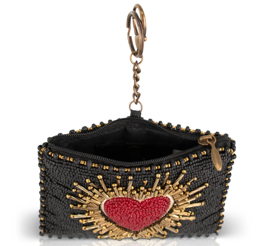 Heart Burst Coin Purse Key ring and easy open trigger hook Beaded coin small bags