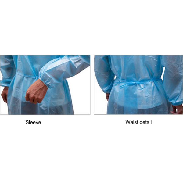 Waterproof Disposable Isolation Gown Waist 2 Ties 16-45gsm Knitted Cuff