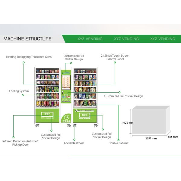 Airport Shopping Mall School Hospital Large Capacity Touch Screen Beverage Automatic Snack and Drink Vending Machine