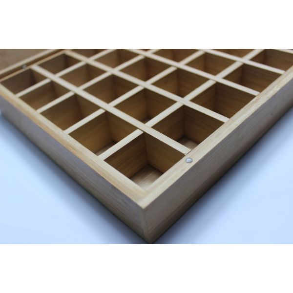 Bamboo Wooden Tea Bag Box , Wooden Tea Display Box With 30 Removable Slots