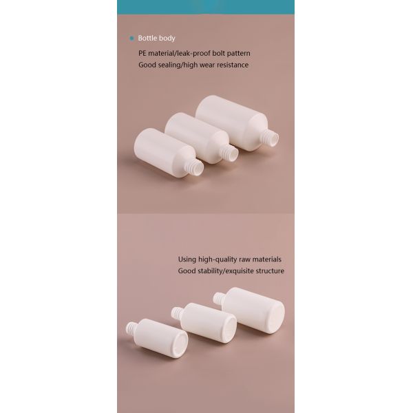 Customizable Cosmetic packaging for essence with PE bottle material and pump head material in 3/5/7/10/15/20/30ml sizes