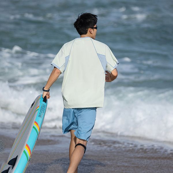 Men's Raglan Sleeve Color Block T-shirt Fine Stripe Polyester Quick Dry Antibacterial Outdoor Short Sleeve Custom OEM