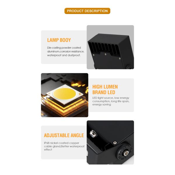 High Efficiency Led Flood Light 16W Die Casting Aluminum DC24V AC220V IP65 130*130MM Square Shape