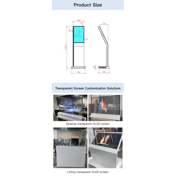 30 Inch Vertical Self-Luminous OLED LG Transparent Screen TV Advertising Display with P-Cap Touch