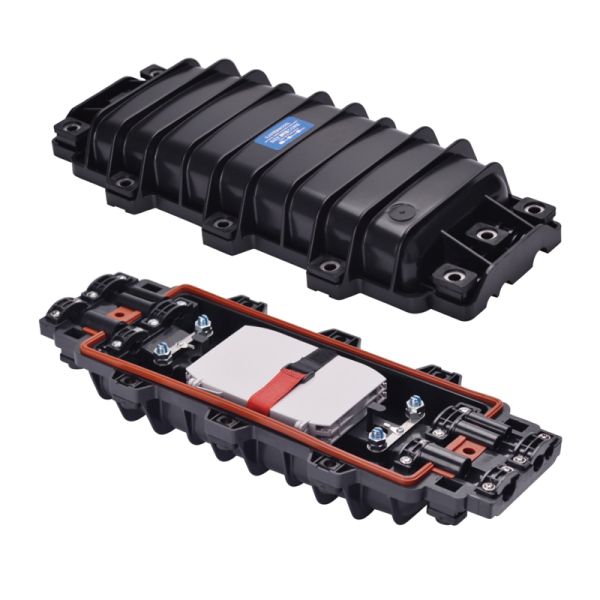 5009H 144 Core Optical Fiber Cable Splicing Horizontal Inline Joint Closure 2Inlets 2 Outlets