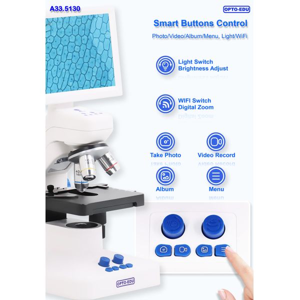 OPTO-EDU A33.5130 7'' LCD Microscope 8MP Camera 1080p Video HDMI/WiFi/USB Portable Design