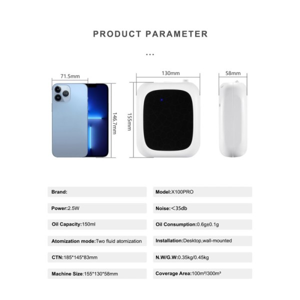 Wall Mounted Smart Control Aroma Diffuser with 150ml Oil Capacity Air Scent Machine