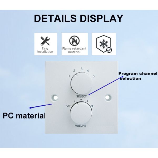 AT-5120R Wall Mounted 120w with Relay Volume Controller Konb Control PC Material