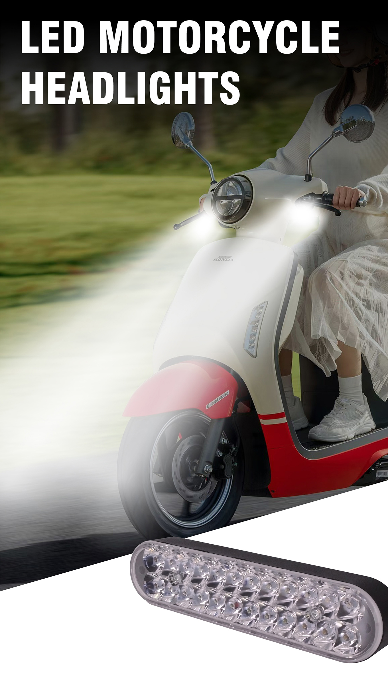 2400LM Motorcycle External Spotlight 9‑80V Wide Voltage, Smart Temp Control