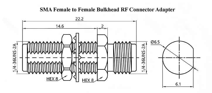 50 Ohm SMA Bulkhead Adapter Female to Female RF Adapter with 6GHz Frequency Range
