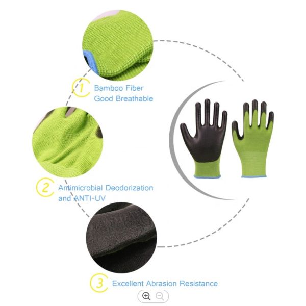 Unisex 13G Garden Bamboo Fiber PU Work Gloves Alkali Resistance